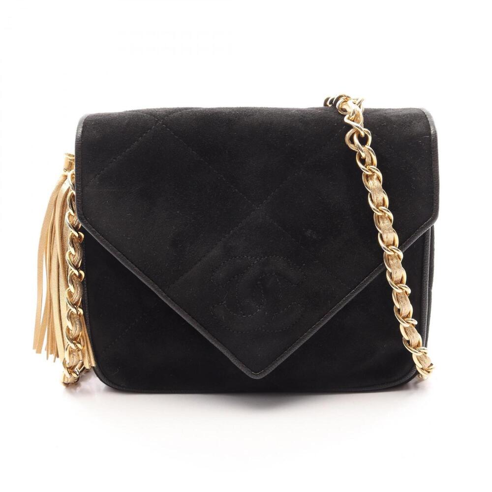 Chanel Coco Mark Diamond Stitch Shoulder Bag Handbag Suede Women's Black